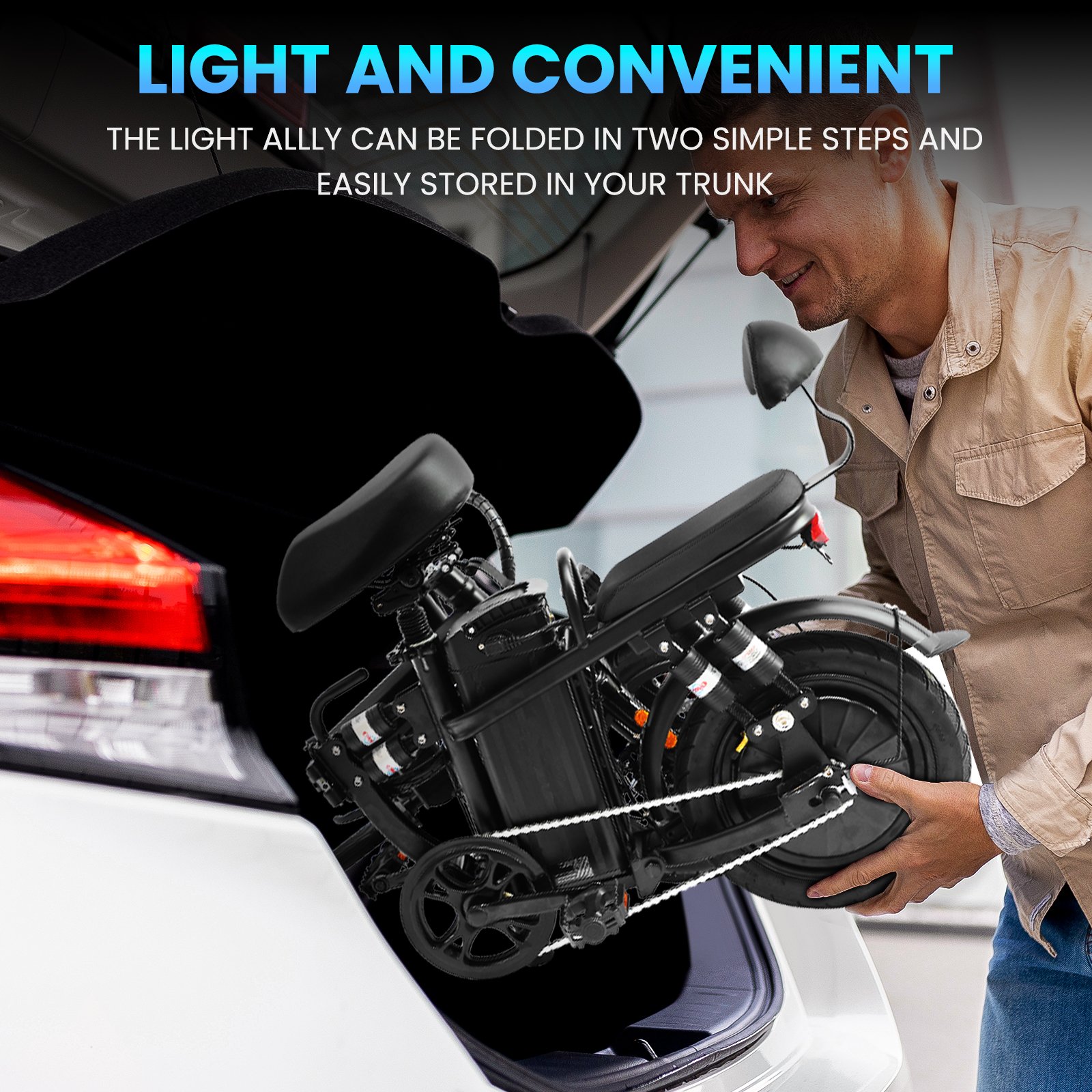 A9-Electric-Bike-for-Adults, Folding-E-Bike-with-Basket, 14" Wheels, 20 mph, 500W Brushless Motor, 48V 15AH Removable Battery, 9 Shock Absorbers, 30-Mile Range, LCD Display - 图片 2